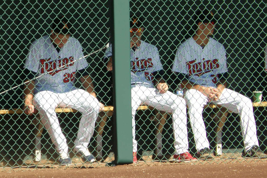 (L to R) In the bullpen, Jason Adam, Zack Jones, Taylor Rogers