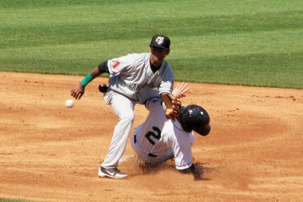 Tanner English (2) with a successful stolen base