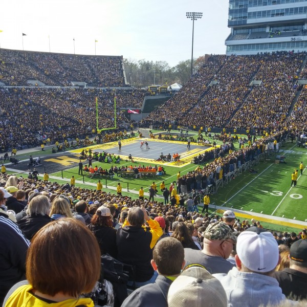 What does it look like to watch a wrestling meet in a football stadium? Something like this.